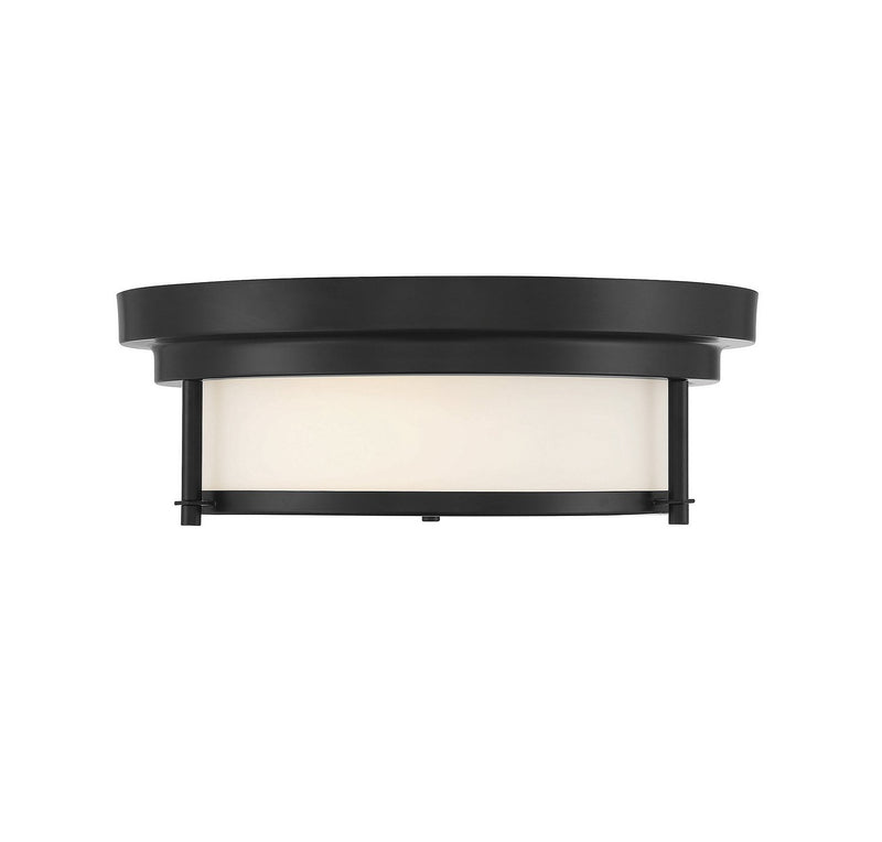 Contemporary White Glass 13" 2-Light Flush Mount in Matte Black