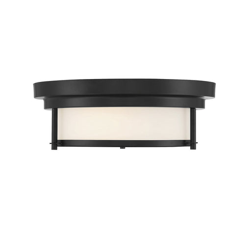 Contemporary White Glass 13" 2-Light Flush Mount in Matte Black