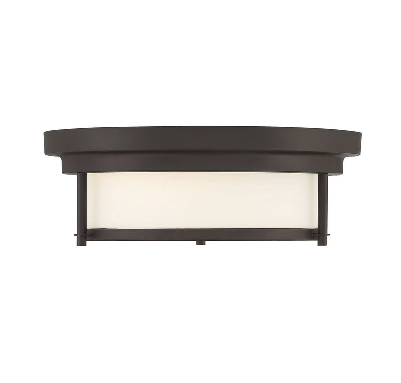 Contemporary White Glass 13" 2-Light Flush Mount in Oil Rubbed Bronze