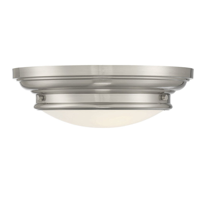 Nautical White Glass 13" 2-Light Flush Mount in Brushed Nickel