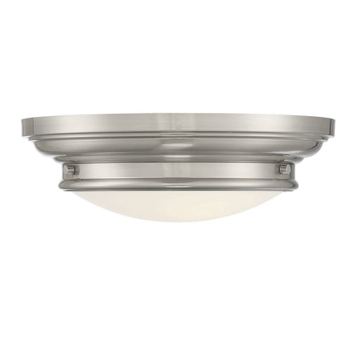 Nautical White Glass 13" 2-Light Flush Mount in Brushed Nickel