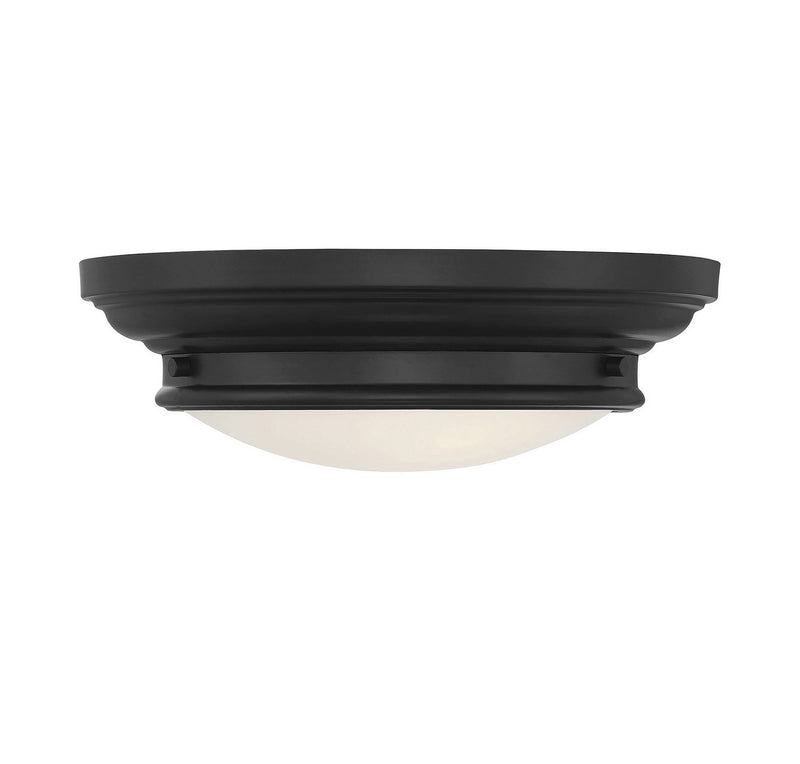 Nautical White Glass 13" 2-Light Flush Mount in Matte Black