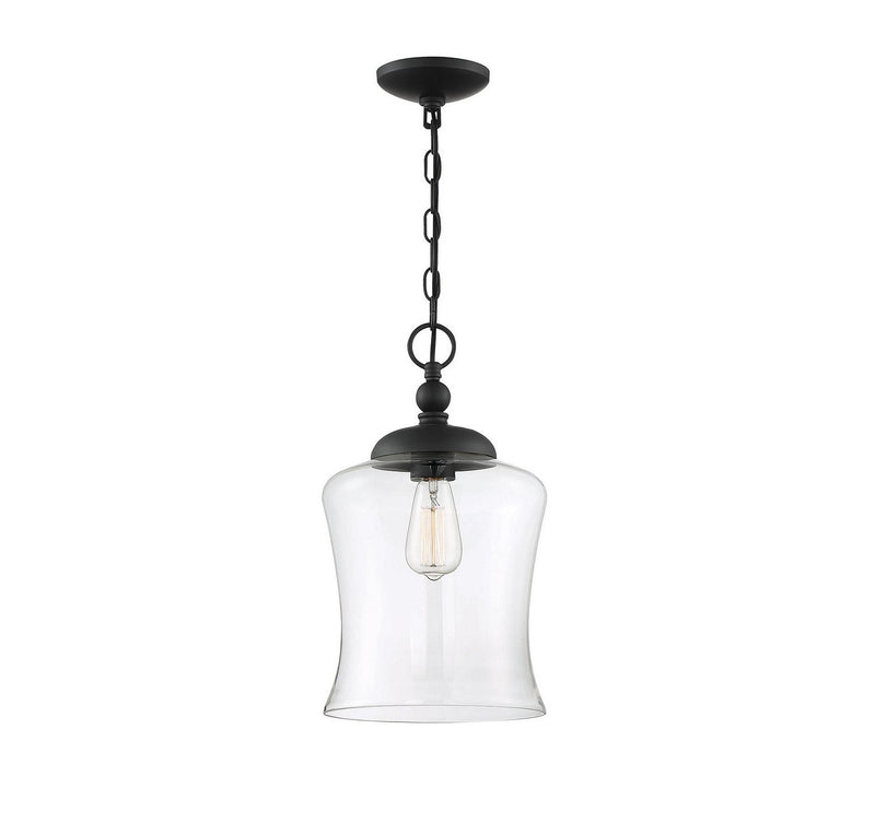 Clear Glass Bell 10" 1-Light Pendant in Matte Black