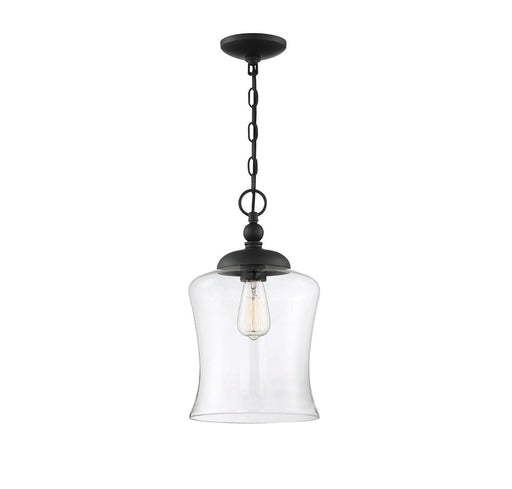 Clear Glass Bell 10" 1-Light Pendant in Matte Black