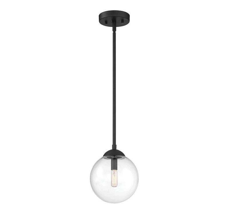 Clear Globe 8" 1-Light Mini Pendant in Matte Black