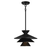 Tiered Metal Cone 14" 1-Light Pendant in Matte Black