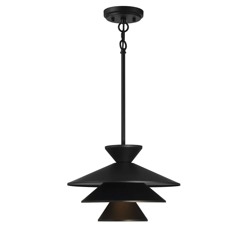 Tiered Metal Cone 14" 1-Light Pendant in Matte Black