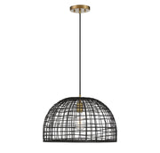Rattan Cage Dome 18" 1-Light Pendant in Black with Natural Brass Accents