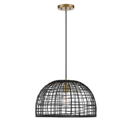 Rattan Cage Dome 18" 1-Light Pendant in Black with Natural Brass Accents