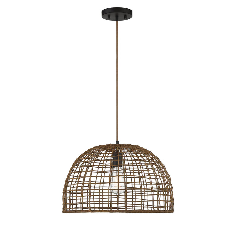 Rattan Cage Dome 18" 1-Light Pendant in Dark Rattan with A Dark Brown Socket