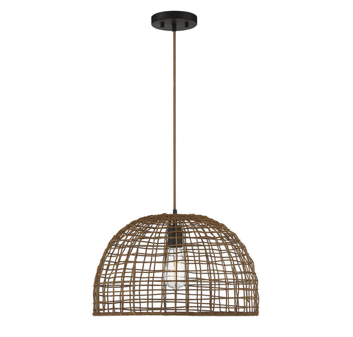 Rattan Cage Dome 18" 1-Light Pendant in Dark Rattan with A Dark Brown Socket