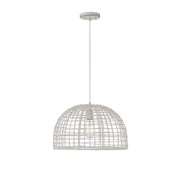 Rattan Cage Dome 18" 1-Light Pendant in White Rattan with A White Socket