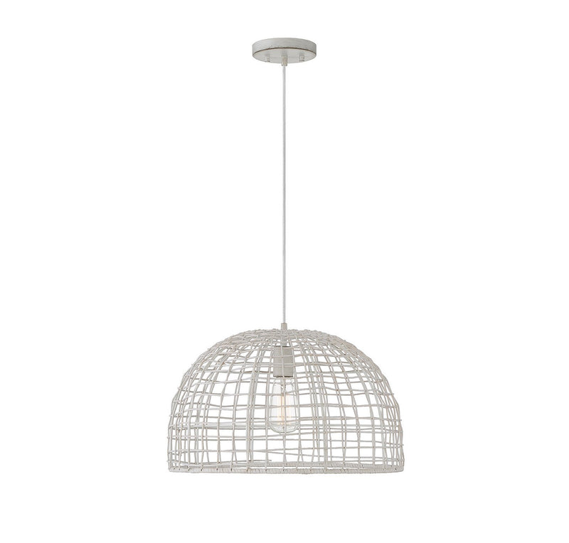 Rattan Cage Dome 18" 1-Light Pendant in White Rattan with A White Socket