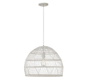 Rattan Bell 20" 1-Light Pendant in White Rattan with A White Socket