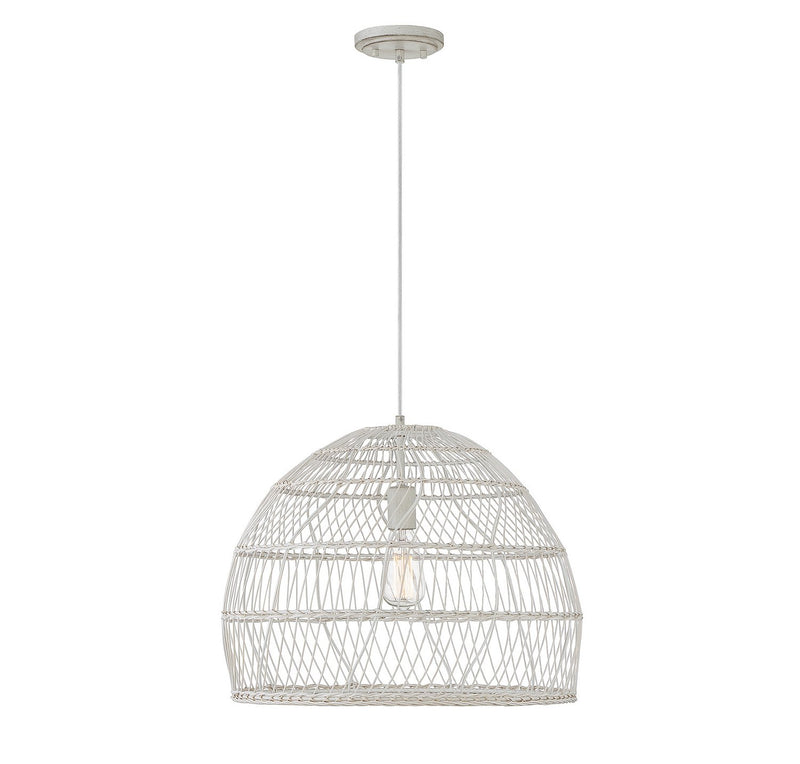 Rattan Bell 20" 1-Light Pendant in White Rattan with A White Socket