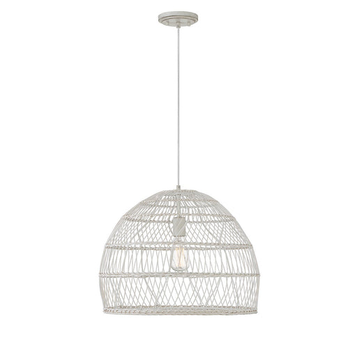 Rattan Bell 20" 1-Light Pendant in White Rattan with A White Socket