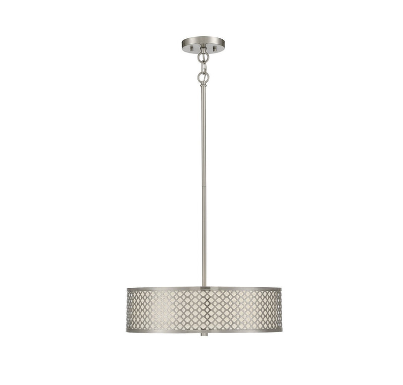 Metal-Framed Fabric Drum 18" 3-Light Pendant in Brushed Nickel