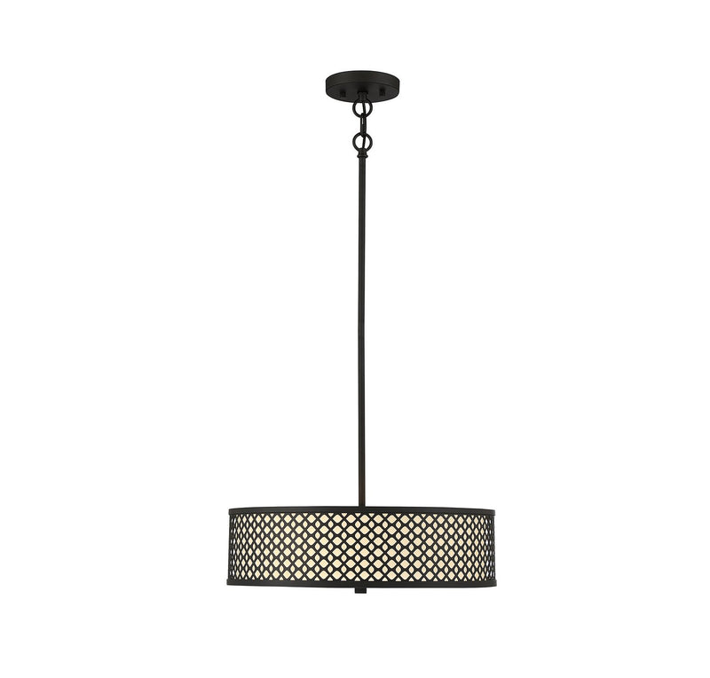 Metal-Framed Fabric Drum 18" 3-Light Pendant in Matte Black