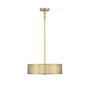 Metal-Framed Fabric Drum 18" 3-Light Pendant in Natural Brass
