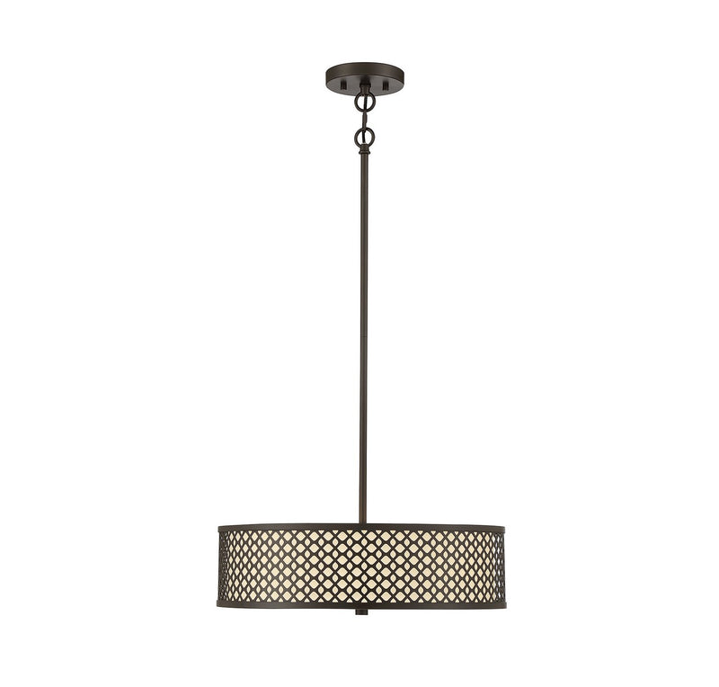 Metal-Framed Fabric Drum 18" 3-Light Pendant in Oil Rubbed Bronze