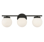 Contemporary Opal Glass 24" 3-Light Bath Vanity Light in Matte Black
