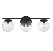 Mid-Century Clear Glass 24" 3-Light Bath Vanity Light in Matte Black