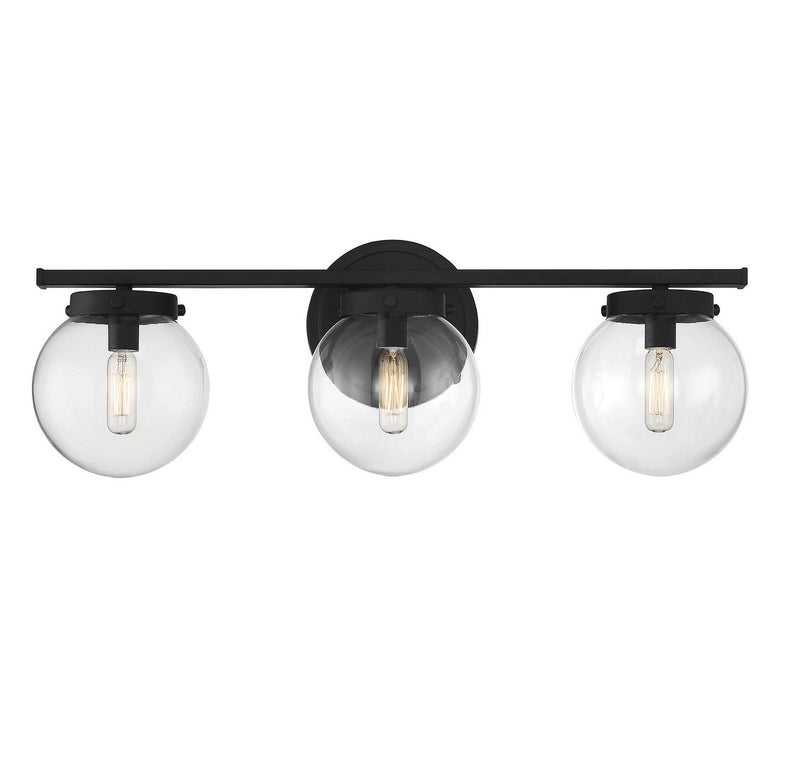 Mid-Century Clear Glass 24" 3-Light Bath Vanity Light in Matte Black