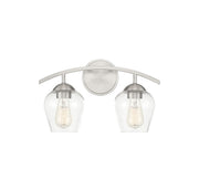 Traditional Clear Glass 16" 2-Light Bath Vanity Light in Brushed Nickel