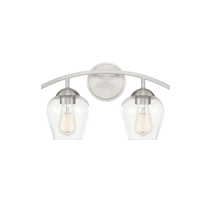 Traditional Clear Glass 16" 2-Light Bath Vanity Light in Brushed Nickel