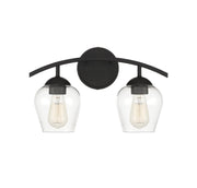Traditional Clear Glass 16" 2-Light Bath Vanity Light in Matte Black