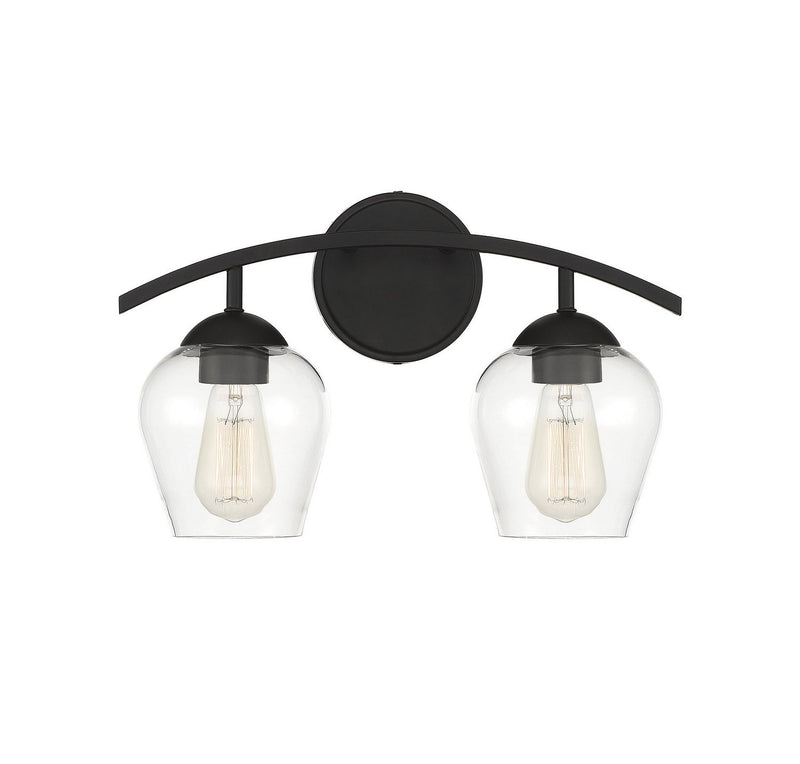 Traditional Clear Glass 16" 2-Light Bath Vanity Light in Matte Black