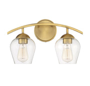 Traditional Clear Glass 16" 2-Light Bath Vanity Light in Natural Brass