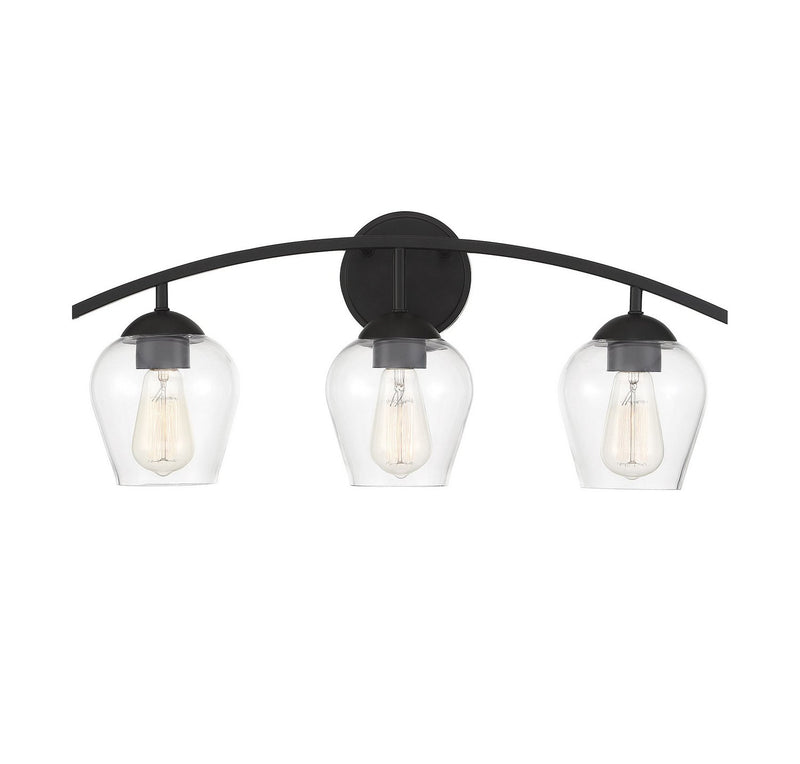 Farmhouse Clear Glass 24" 3-Light Bath Vanity Light in Matte Black