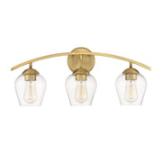 Farmhouse Clear Glass 24" 3-Light Bath Vanity Light in Natural Brass