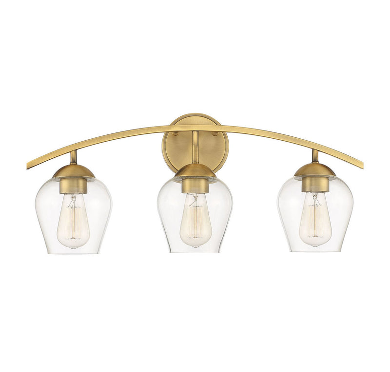 Farmhouse Clear Glass 24" 3-Light Bath Vanity Light in Natural Brass
