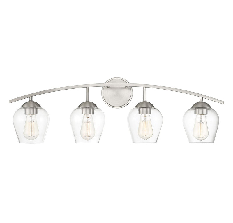 Farmhouse Clear Glass 33" 4-Light Bath Vanity Light in Brushed Nickel