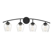 Farmhouse Clear Glass 33" 4-Light Bath Vanity Light in Matte Black