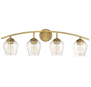 Farmhouse Clear Glass 33" 4-Light Bath Vanity Light in Natural Brass