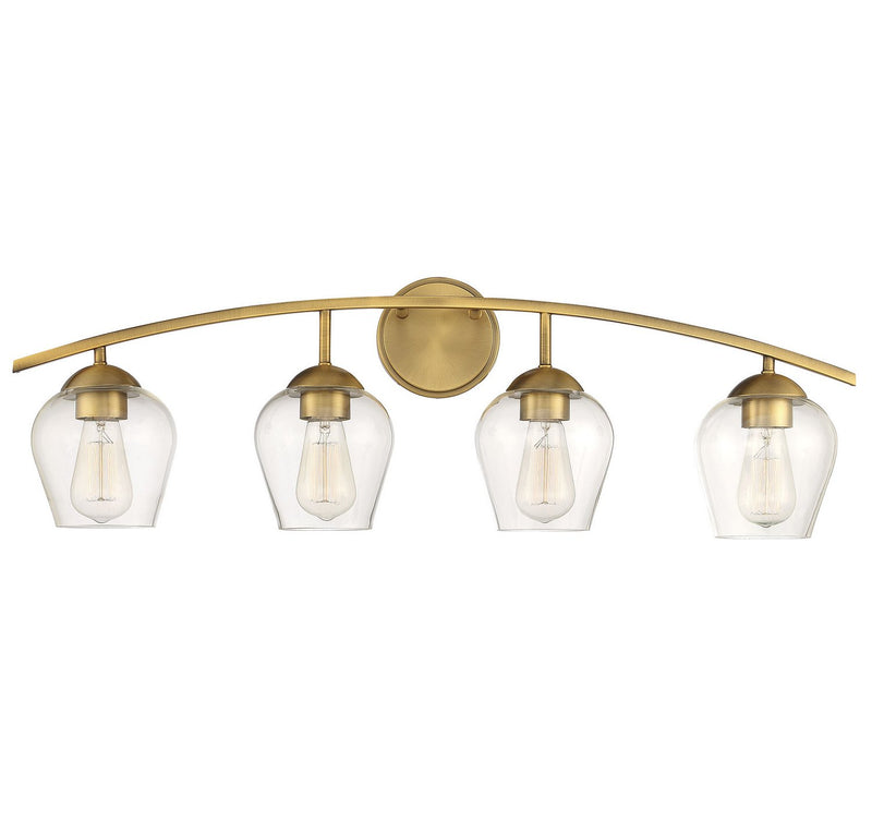 Farmhouse Clear Glass 33" 4-Light Bath Vanity Light in Natural Brass