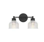 Clear Halophane 16" 2-Light Bath Vanity Light in Matte Black