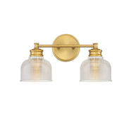 Clear Halophane 16" 2-Light Bath Vanity Light in Natural Brass