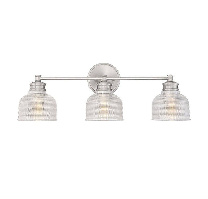 Clear Halophane Glass 24" 3-Light Bath Vanity Light in Brushed Nickel