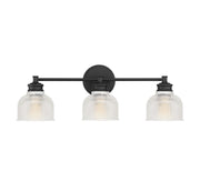 Clear Halophane Glass 24" 3-Light Bath Vanity Light in Matte Black