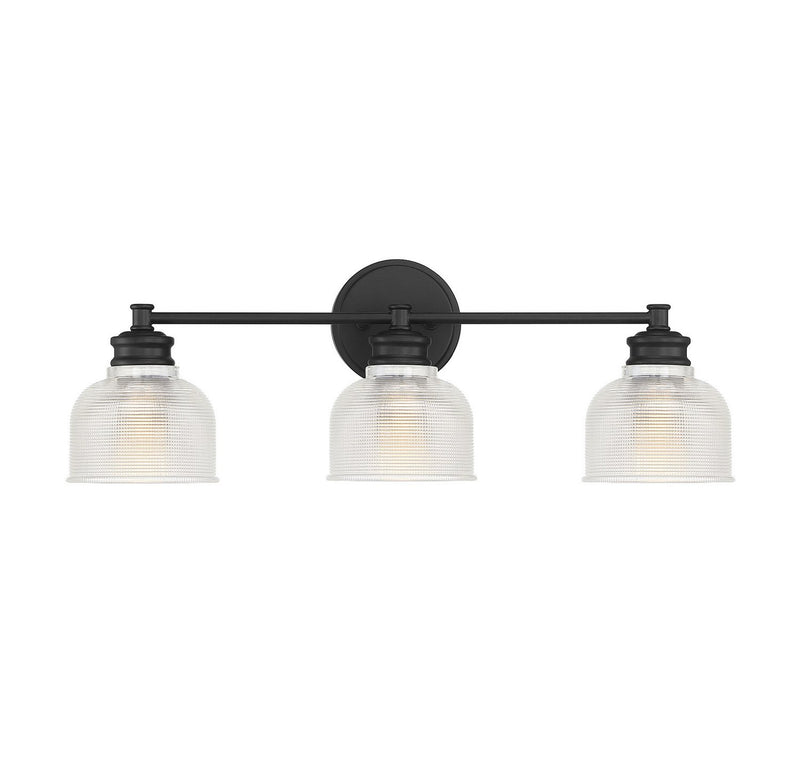 Clear Halophane Glass 24" 3-Light Bath Vanity Light in Matte Black