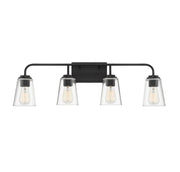 Traditional Armed Clear Glass 32" 4-Light Bath Vanity Light in Matte Black