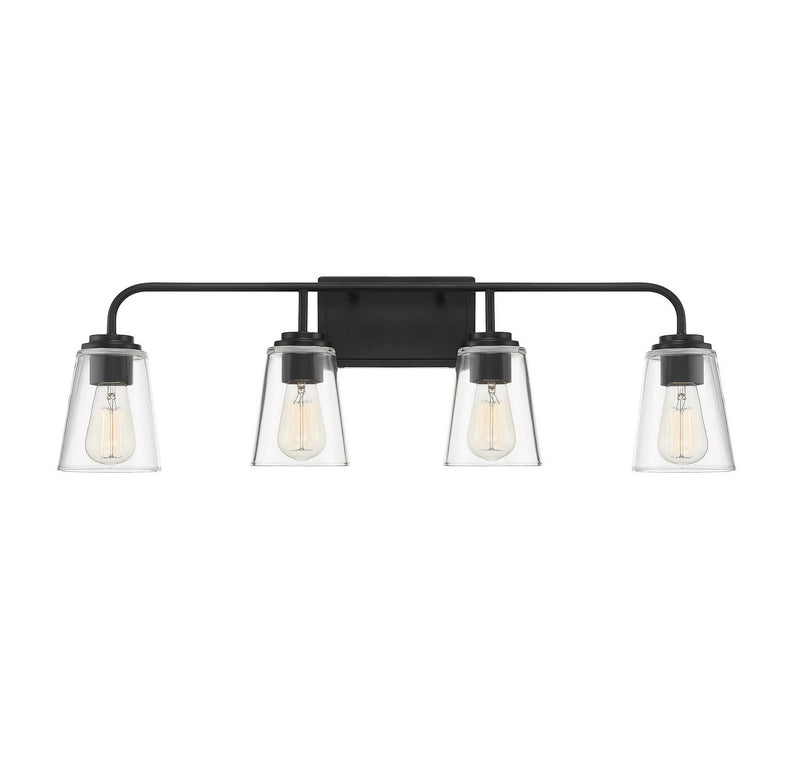 Traditional Armed Clear Glass 32" 4-Light Bath Vanity Light in Matte Black