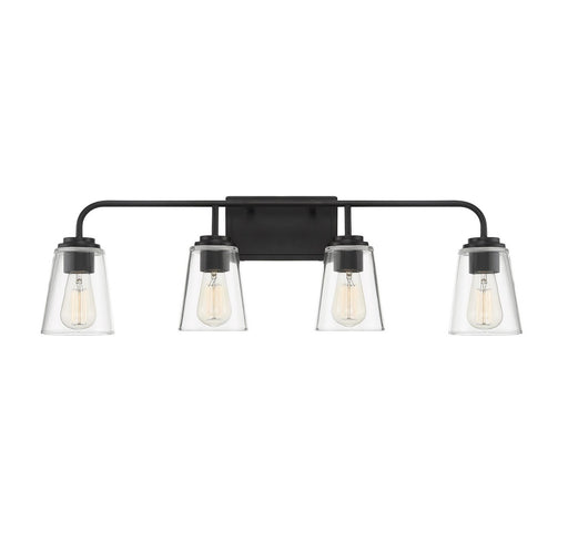 Traditional Armed Clear Glass 32" 4-Light Bath Vanity Light in Matte Black