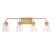 Traditional Armed Clear Glass 32" 4-Light Bath Vanity Light in Natural Brass