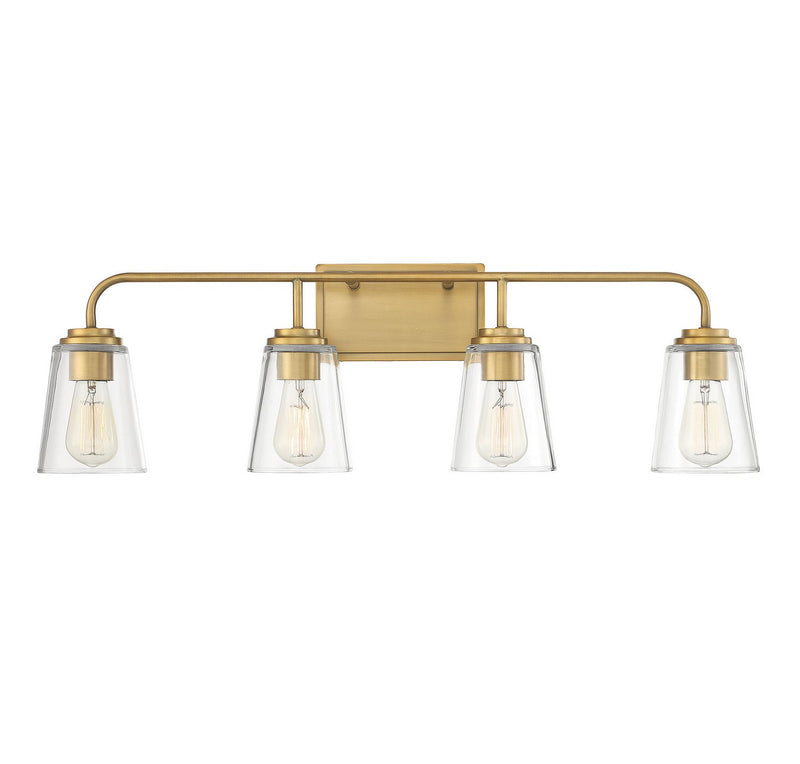 Traditional Armed Clear Glass 32" 4-Light Bath Vanity Light in Natural Brass