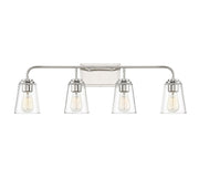 Traditional Armed Clear Glass 32" 4-Light Bath Vanity Light in Polished Nickel